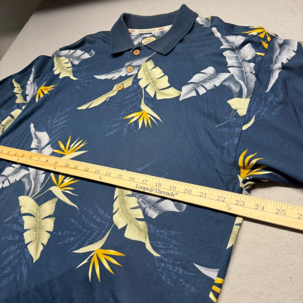Tommy Bahama Relax Mens L Navy Blue Bird of Paradise Tropical Cotton Polo Shirt - Picture 8 of 11
